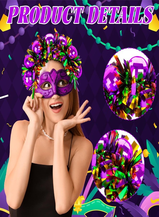 Denylo pro Mardi Gras Headpiece Purple Ball Ribbon Mardi Gras Headband for Women Men Hairband Carnival Feather HeadwearHair Accessory Gifts - Image 3